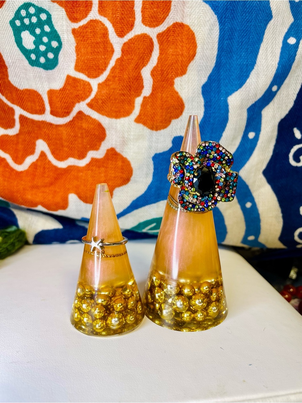 Resin Ring Cone (2) Set in Gold with pink recycled jewelry, rings not included